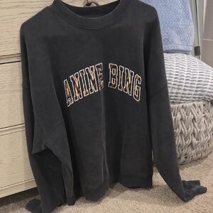 Anine Bing Charcoal Crewneck with Contrast Arched Logo